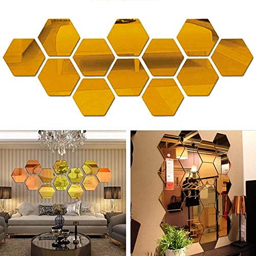 Nuluxi Acrílico Espejos de Pared Hexagonal Calcomanías Pegatina de Espejo Hexagonal Espejo Hoja Ajuste Pegatina Autoadhesivo y Desmontable Decoración de Pared para Hogar Sala de Estar y Dormitorio