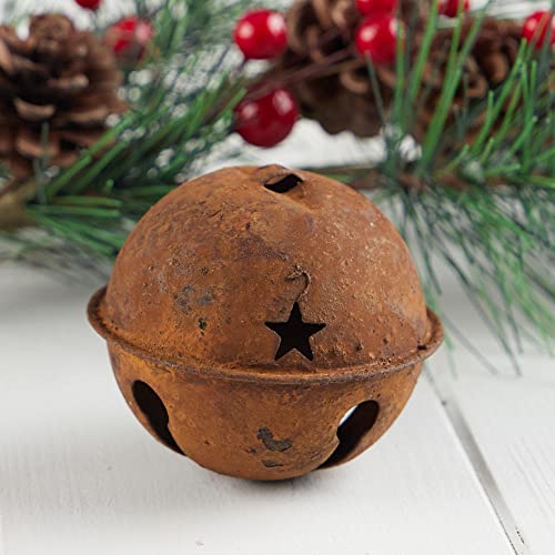 Pack of 4 Rusty Tin Christmas Jingle Bells by Factory Direct Craft - Rustic Metal Holiday Sleigh Bells for Christmas Decorations (65mm - About 2-1/2 Inch)