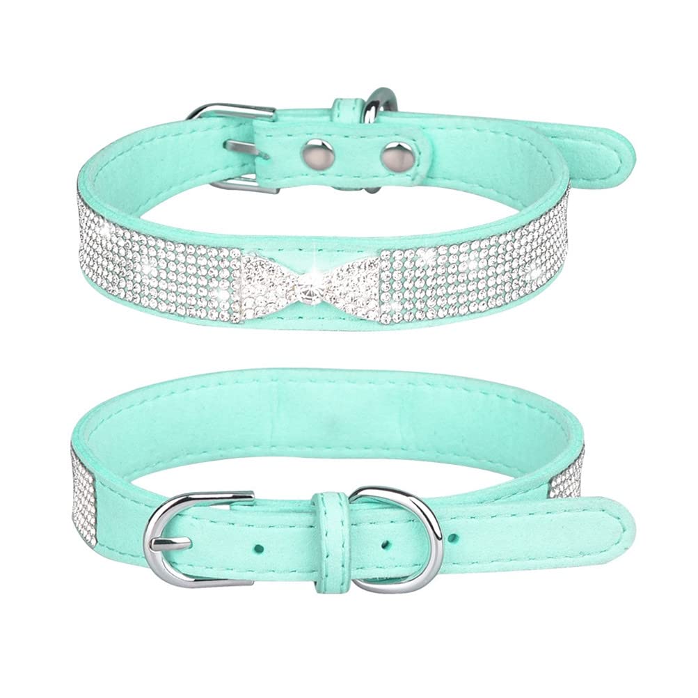 Niedliches Hundehalsband Mit Strass & Fliege – Weiches Samt-Leder, Verstellbar, Für Kleine Hunde & Katzen, Größe XXS