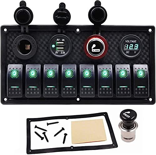 Geloo Panel de Interruptores Basculantes de 8 Pandillas, 4 en 1 Multifunción Impermeable Panel de Interruptores de Palanca para Coche, Barco, Camión, Caravana