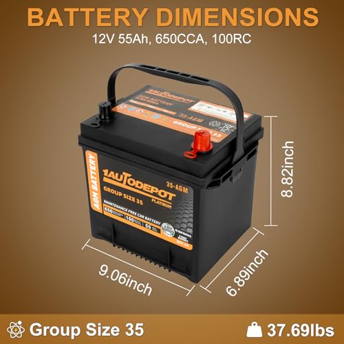 Image of BCI Group 35 Car Battery, 12V 55Ah Automotive Battery Premium Maintenance Free AGM Batteries, 650CCA, 100RC, 36 Months Warranty
