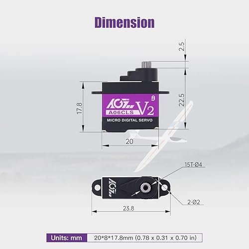 Miniatura 6 de AGFRC Mini-Z - Servo de micro dirección para automóvil, 0.23 oz de alta velocidad, engranaje de metal completo, mini servo digital sin núcleo para