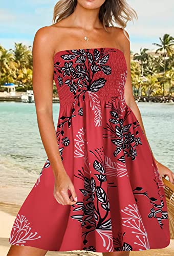 Image of Zyyfly Womens Summer Beach Dresses Strapless Cover Ups Dress Tube Top Sundresses