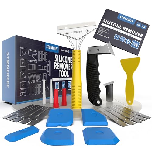 23 Piece Grouting Tool Set Silicone Sealant Remover Grout Scraper with 10 Blades Sealant Knife Plastic Spatula 2 Sealant Applicators & 5 Finishing Tools for Bathroom Kitchen Tiles