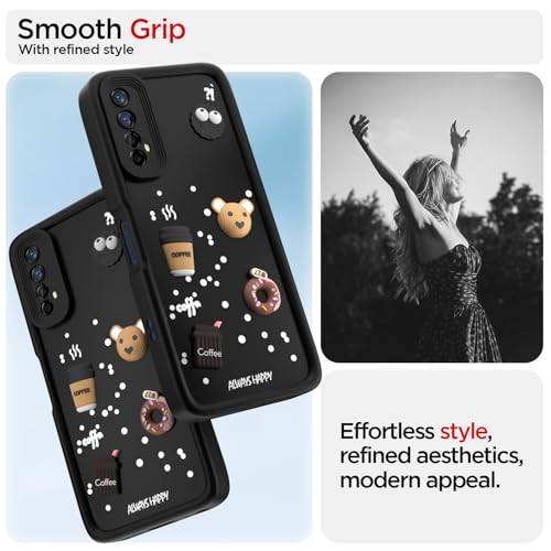 Image of Pikkme Back Cover for Realme 7 / Narzo 30 4G / Narzo 20 Pro | Cute Fun Cartoon 3D Bear Silicone Full Body Protection Bumper Cover (Black)