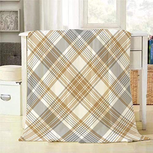 Mugod Gray And White Plaid Throw Blanket Platinum Gold Tartan Diagonal Seamless Pattern Decorative Soft Warm Cozy Flannel Plush Throws Blankets For Bedding Sofa Couch 50 X 60 Inch #TOP14