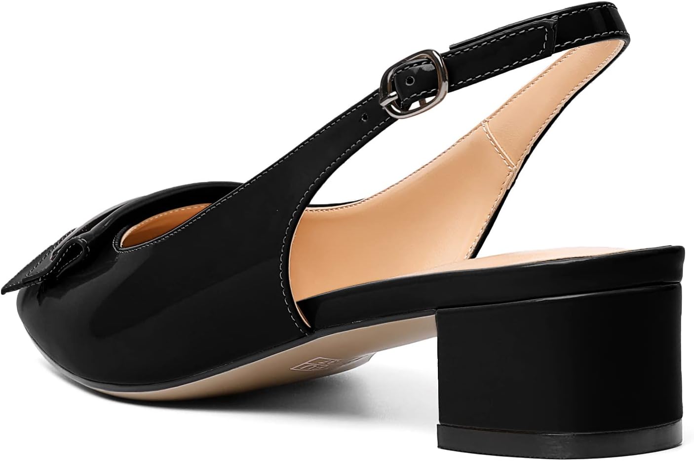 Eldof Women's Slingback Block Heel Pumps, Square Toe Bow Heels with Adjustable Strap, Low Heeled Dress Shoes for Ladies Wedding Party Office Evening
