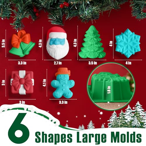Image of HKNMTT Large Christmas Silicone Molds for Baking Cake Muffins Oven Safe Freezing Soap Candle Cocoa Bomb Food Grade Tray, Deep Snowflake Tree Santa Gingerbread Gift Bell 6 Holiday Shapes Mould 2PCS