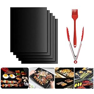 DIKER BBQ Grill Mat Non-Stick Barbecue Bakmat Teflon Herbruikbare Grill Mat Hittebestendige Koken Matten Set van 7 voor Bakken, Houtskool, Oven en Elektrische Grills (40 x 33 cm)