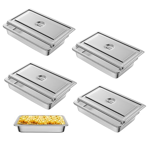 Comparison: Best Stainless Restaurant Pans 6 Hotel Pan, Full Size Steam Table Pan 4" Deep Stainless Steam Table Pan with Lid Full Size Food Pan 20.8" L x 13" W Anti Jam Stainless Steel Buffet Pan Commercial Stainless Steel Pan (4 Pack)