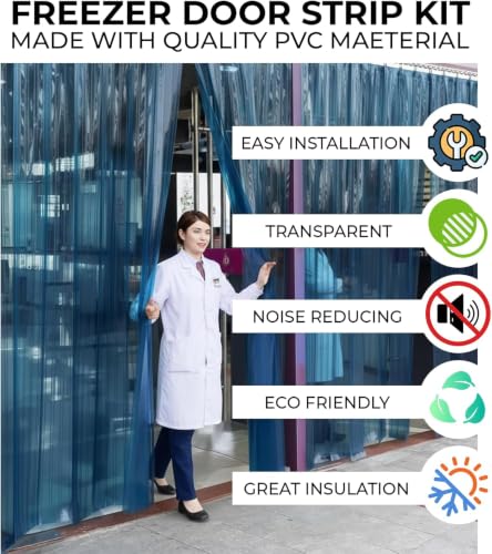 Image of Ribbed Blue PVC Strip Curtain 7 inch Width x 1200 inch Height - Walk-in Cooler and Freezer Door Strips Plastic Vinyl Warehouse Flap Doors for Temperature Management Anti-Scratch Door Curtain AP1474