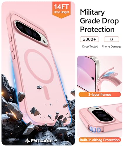 Image of FNTCASE for Google Pixel 10 Pro Case: for Pixel 10 Case [Fit for Magsafe] Translucent Matte Cases with [Screen Protector] Military Grade Shockproof Protective Magnetic Phone Cover (6.3inch - Pink)