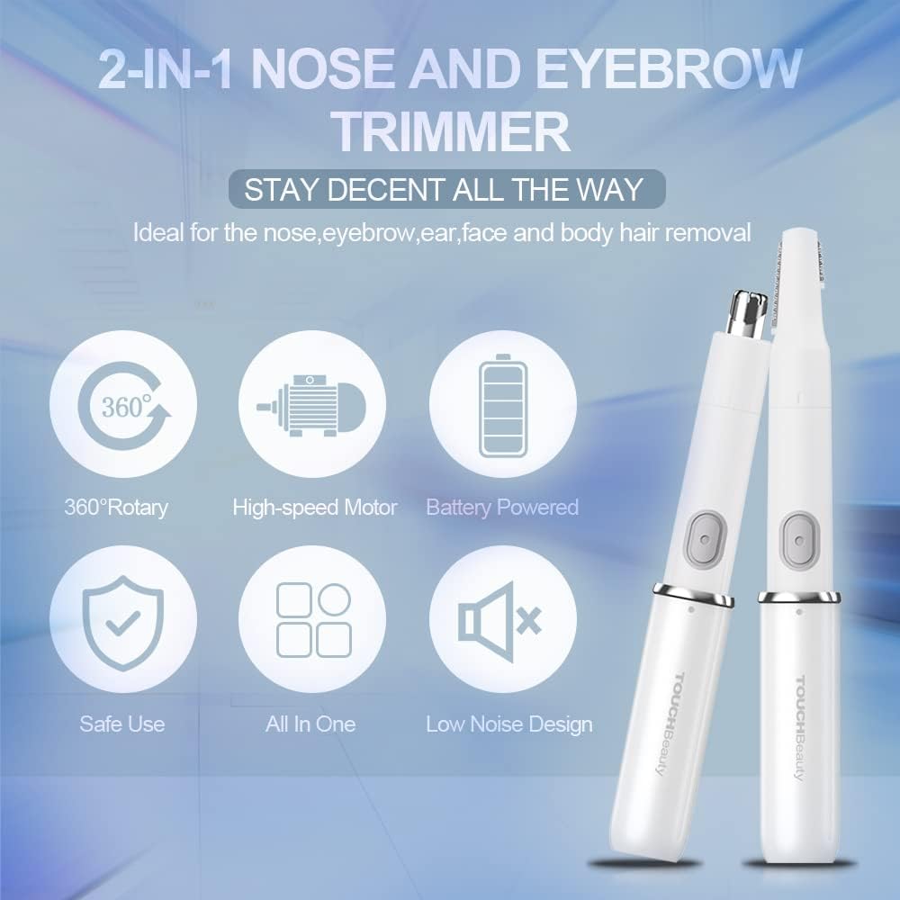TOUCHBeauty Elektrische wenkbrauwtrimmer, damestrimmer, neus-oortrimmer, 2-in-1 tondeuse voor dames en heren, pijnloze trim wenkbrauwen perzik Fuzz, RAG-1458 (roze) (wit)