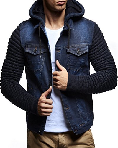 Image of Leif Nelson LN5240 Men's Denim Jacket with Knitted Sleeves