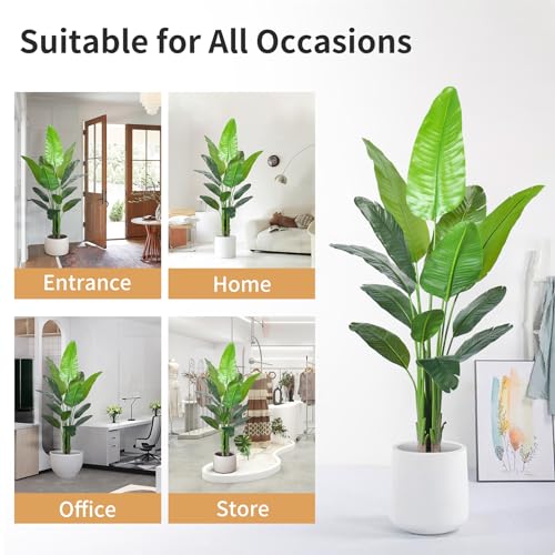 Image of HAIHONG 6FT Artificial Bird of Paradise Plant,Faux Palm Tree Potted Plant with Real Touch Leaves,Fake Trees for Home Living Room Office Indoor Outdoor Decor(6FT-1Pack)