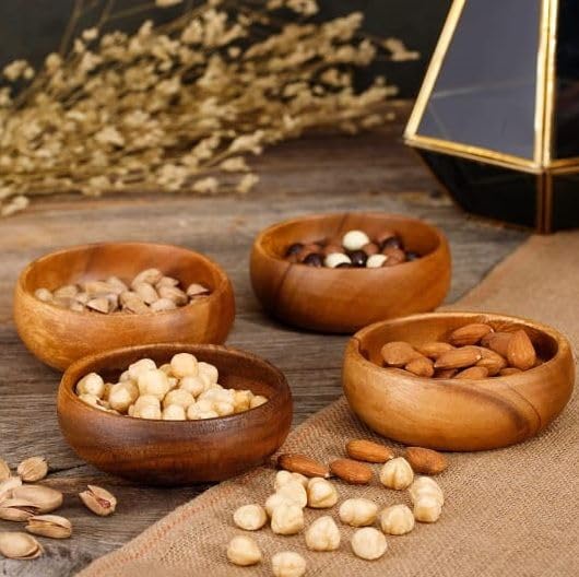 Image of Wooden Snack Bowls Set of 4, Size 12.7 cm /5 inch x 5.08 cm /2 inch
