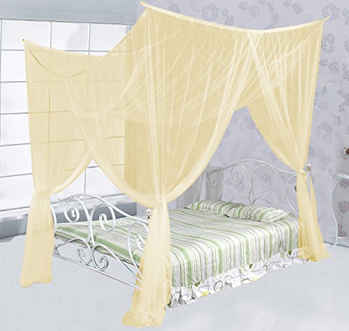 Magilona Home 4 Corner Hanging Bed Canopy Cover Net Bedding Or Outdoors Netting Fit Twin, Full, Queen, King Bed Protection Bedroom Decorative (Beige) #TOP15