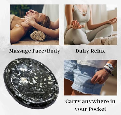 Image of Amazing Gemstone Black and White Tourmaline Worry Stone Crystals & Healing Stones - Worry Stones for Stress Relief Gifts - Piedra Crystal Fidget for Meditation - Stocking Stuffers and Birthday Gifts