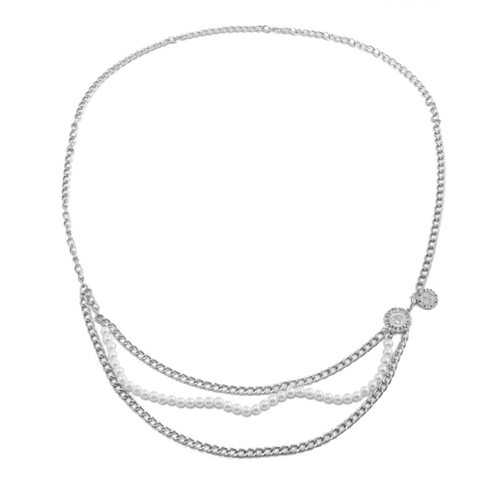 KLXSIVU Waist Chain Belt Goud Body For Women Sexy Multilayer With Pearls Womens Belly 115cm (one Size)