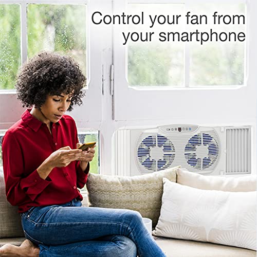 Lasko W09560 Bluetooth Enabled Twin 9-Inch Window Fan with Independent Electrically Reversible Intake & Exhaust Motors with Thermostat and Timer for Bedroom Indoor Home Use, White - image 3