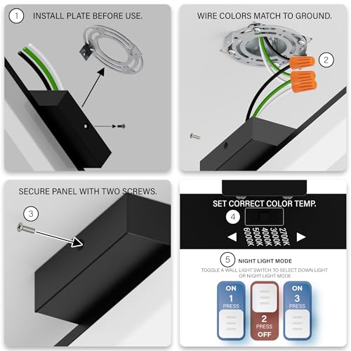 Image of 24 Inch Bathroom Vanity Light Fixtures with Night Light: Long Square Wall Mounted LED Lighting Bar over mirror with 5CCT & 2200K Color Changing, 120V, 1230-1350lm, ETL, Brushed Nickel, 1-Pack