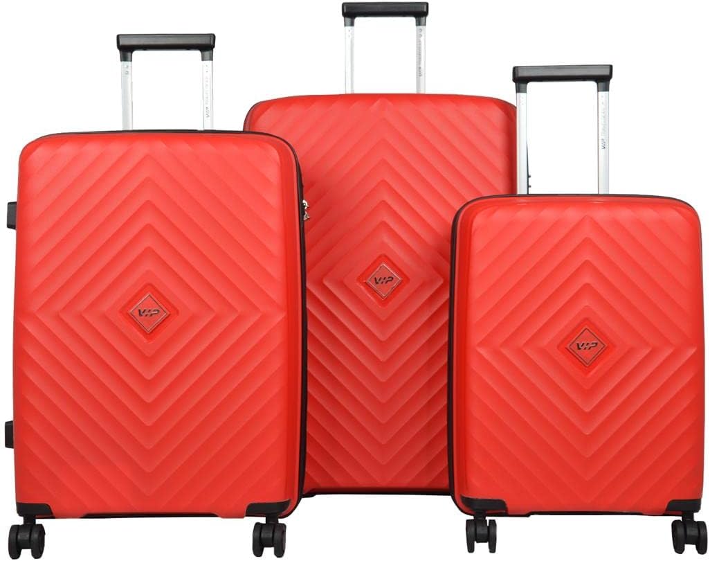 VIP Quad 8 Wheels 5 Years International Warranty Hard-Sided Polypropylene Luggage Set Of 3 Trolley Bags With In-Line Skate Wheels (55 Cm+65 Cm+75 Cm) (Red), Medium, Red, M