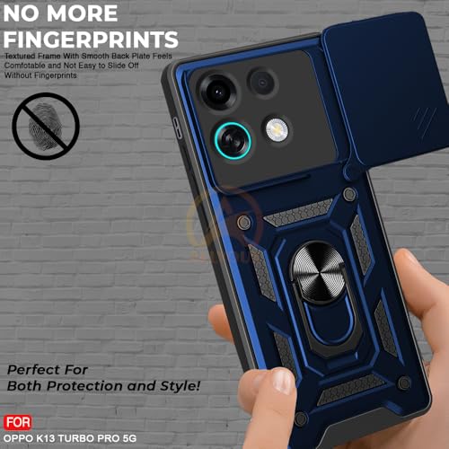 Image of Armor Bumper Back Cover Case for Oppo K13 Turbo 5G / Oppo K13 Turbo Pro 5G Rotating Camera Cover, Ring Holder & Kickstand | Heavy Duty & 360 Degree Protection Back Cover (Blue)