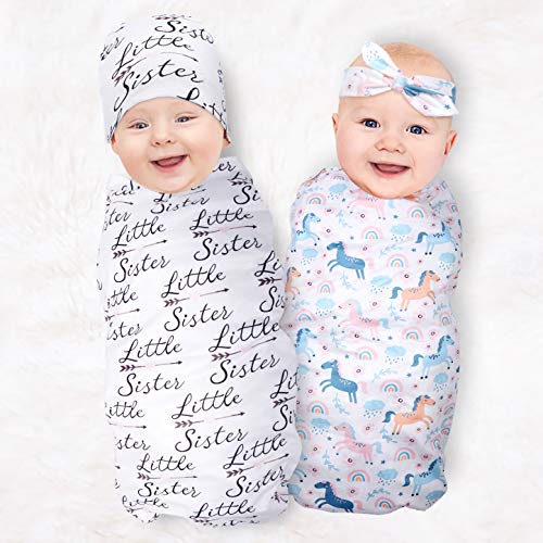 Cocoon Sack with Headband Hat Set, Metplus Newborn Simple Swaddle Sleeping Bag Soft Stretchy, Adorable Hospital Outfit Perfect for Baby Photography Shower Gift for Boys Girls 0-3 Months - 2 Pack