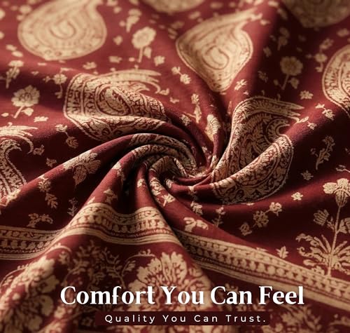 Image of BSB HOME Premium Cotton Double Bedsheet with 2 Pillow Covers, 240 TC Soft Breathable, Skin Friendly & Hypoallergenic, Jaipuri Printed (90 x 100 Inches) (Kalki Print - Deep Maroon)