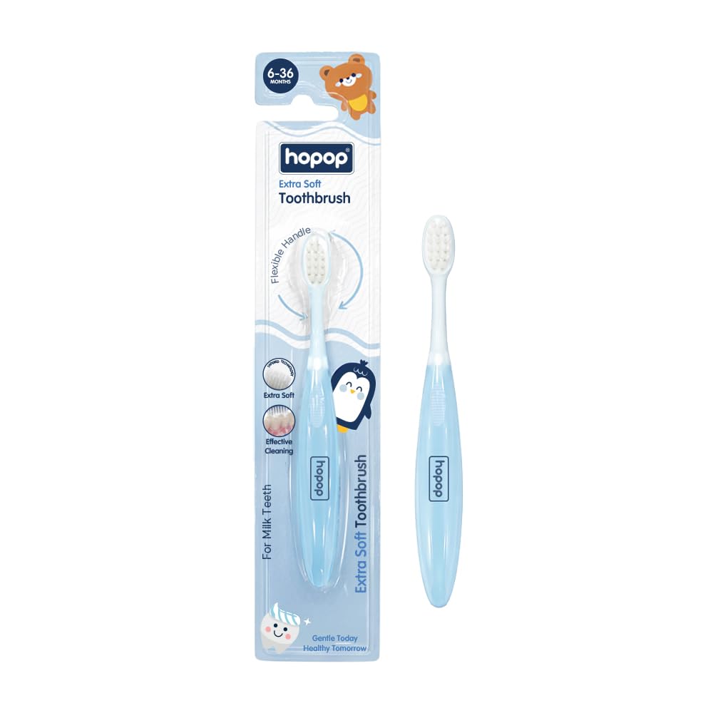 Hopop Baby Manual Toothbrush For Infants (6M-36M) |Extra Soft Tapered Bristles Ideal For Milk Teeth | Bpa Free (HP-2019A-BL)-image-12