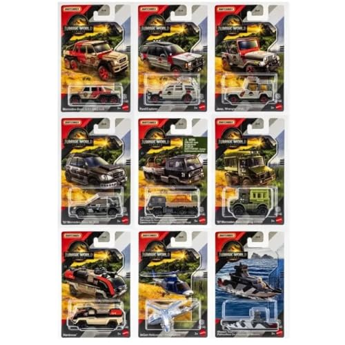 Jurassic World Matchbox Legacy Collection Die-Cast Vehicles Set, 9 Pack with Mercedes, For