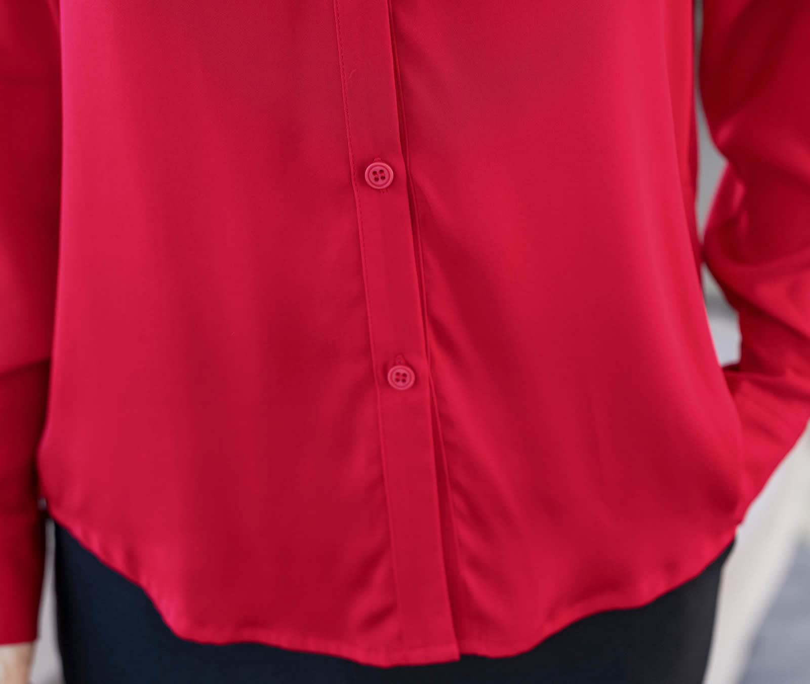 Valin Blusa de seda para mujer, camisa de seda sólida, con botones, blusa de manga larga, solapa de seda, S3302