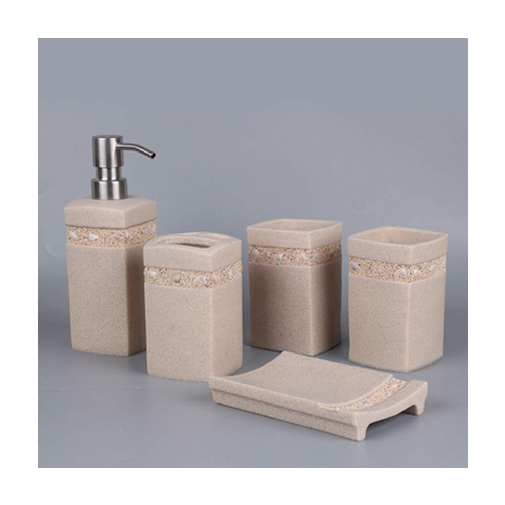 Estilo Moderno Juego de Accesorios de Baño de Resina Conjunto de Baño con Porta Cepillo de Dientes, 2 Tazas, Dispensador de Jabón Líquido, Jabonera, Arena Creativa,Without Tray