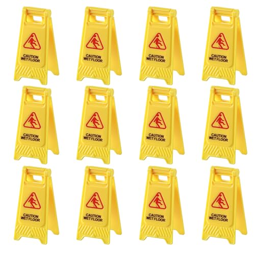Molain 12 Pcs Yellow Mini Caution Wet Floor Signs, Double