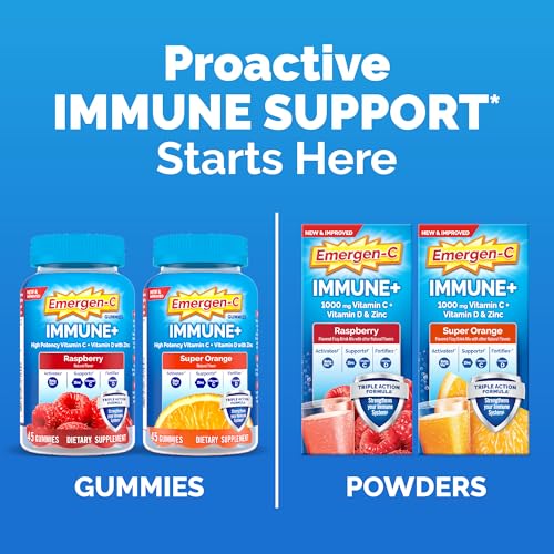 Image of Emergen-C Immune+ Triple Action Immune Support Powder, BetaVia (R), 1000mg Vitamin C, B Vitamins, Vitamin D and Antioxidants, Super Orange, Back to School Essentials - 50 Count, Pack of 6