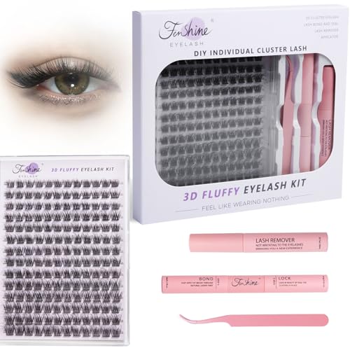 Fenshine Cluster LashesIndividual Lashes Wide Stem C/D Curl 10-18mm Length DIY Eyelash Extension Individual Soft False Lashes for Personal Use at Home (MIX 10-18mm, W-7)