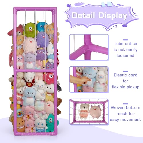 Image of Stuffed Animal Storage Zoo Holder Space Save, PVC Stuffed Animal Organizer | Vertical Plush Toy Organizer with Elastic Band and Net, Large Capacity Stuffy Storage for Playroom Bedroom Nursery
