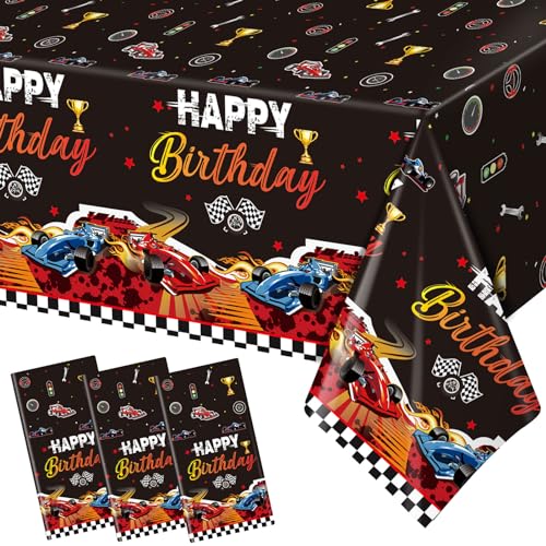 Yavxzvbw 3Pcs Race Car Party Decorations - Plastic Tablecloths & Supplies for Boys' Racing Car Birthday Party