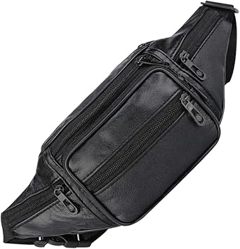 Mens Belt Bag Mens Travel Wallet Leather Fanny Pack for Men Fashion Fanny Pack Vintage Gothic Waist Hiking Waist Pouch Multi-function Pouches Sports Supply Black