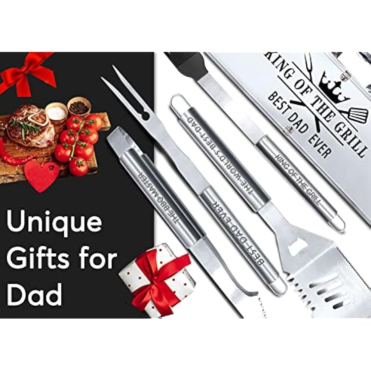Bonsai Tree Fathers Day Dad Gifts from Daughter, Gifts for Dad, Best Dads Ever Gift for Birthday - Cool Grilling BBQ Present for Father from Son - Daddy Stainless Steel Metal Tool Heavy Duty Set 4