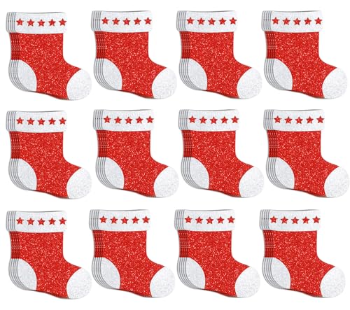 JarThenaAMCS 45 peças de recortes de meia de Natal com pontos de cola, recortes de papel de meia de