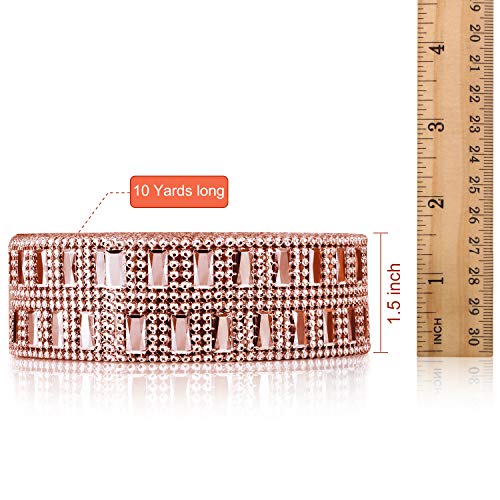 WILLBOND 10 Yards Bling Wrap Ribbon Rhinestone Diamond Bling Wrap Acrylic Mesh Ribbon for Gifts Wedding Cakes Birthday Decorations, Baby Shower, Christmas Craft Project(2 Row,Rose Gold)