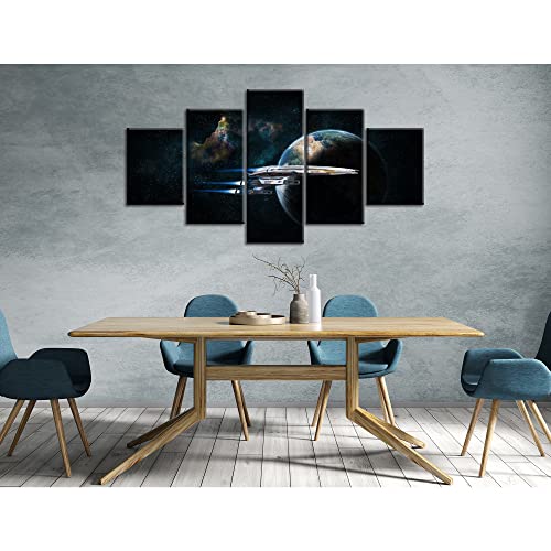 Normandy Sr-2 Canvas Wall Art Outer Space Room Art Wall Decor Planet Pictures Print Posters Paintings Framed Home Living Room Bedroom Decorations 5 Pieces Ready To Hang(60''Wx32''H) #TOP1
