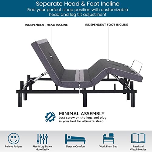 Naomi Home Pain Relieving Idealbase Adjustable Bed Frame Full, Massaging Zero Gravity Adjustable Bed Base, Electric With 3 Speed Head & Foot Massage, Wireless Remote, 2 Usb Ports, 800Lbs Capacity #TOP6