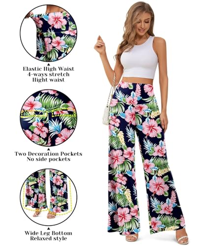 JZC Women's Palazzo Lounge Pants Stretchy Wide Leg Casual Pants Comfy High Waist Flowy Pants S-3XL