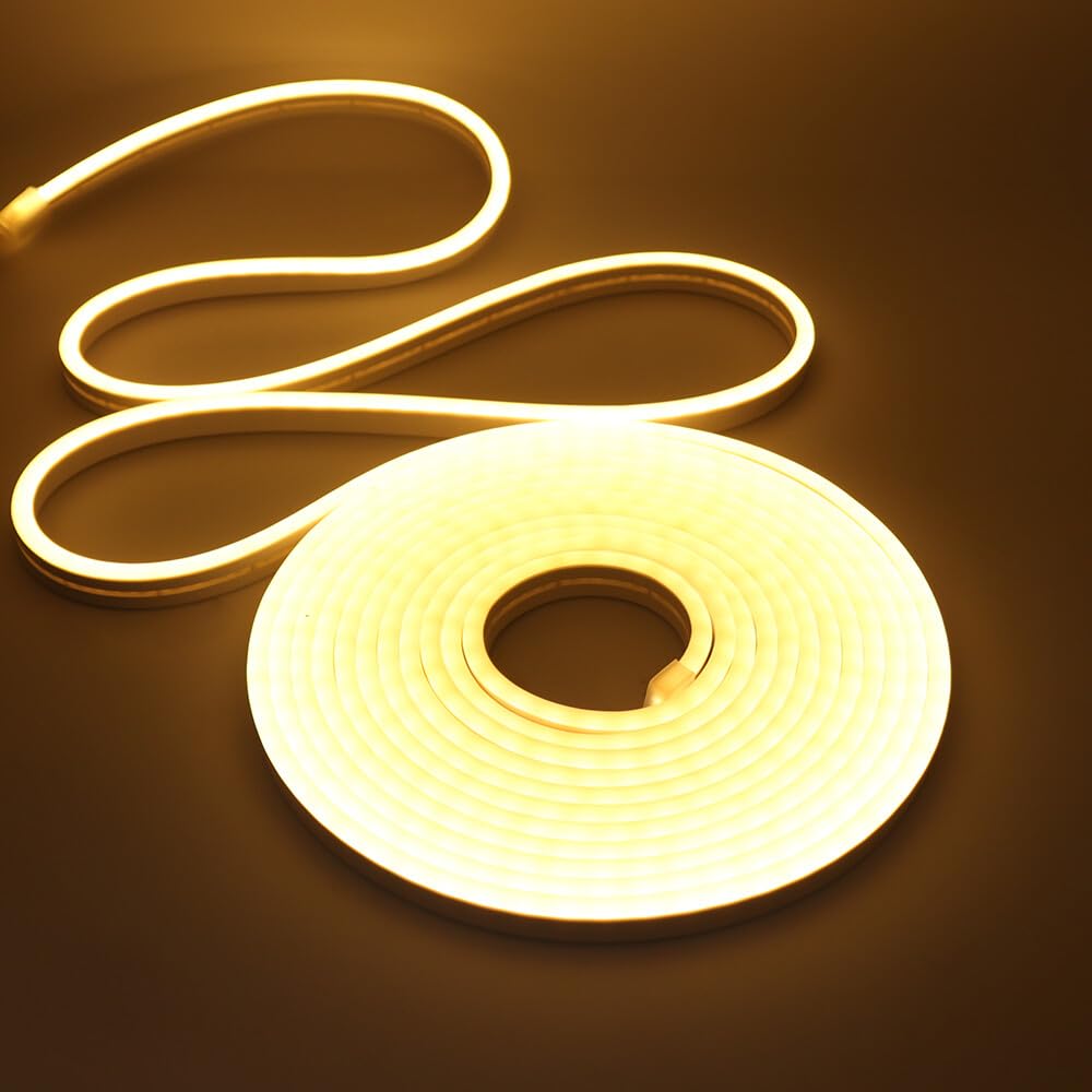 KISUFU Striscia LED Neon Flessibile 24V Solare, IP67 impermeabile 120 LEDs/m strisce LED con 8 modalità solare, per casa giardino matrimonio festa di Natale (Bianco Caldo, 6m)