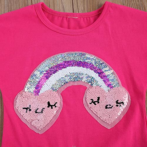 Conjunto de camiseta e shorts de malha de lantejoulas arco-íris e coração 2 peças top adolescente (r