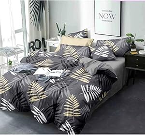 Sanjay Home Furnishing Microfiber- 350 TC Glace Cotton Double Bed AC Comforter Bedding Set with Bedsheet and 2 Pillow Covers for All Season/Weather (90 X 100 Inch) -4 Pieces (Multi) (Black)