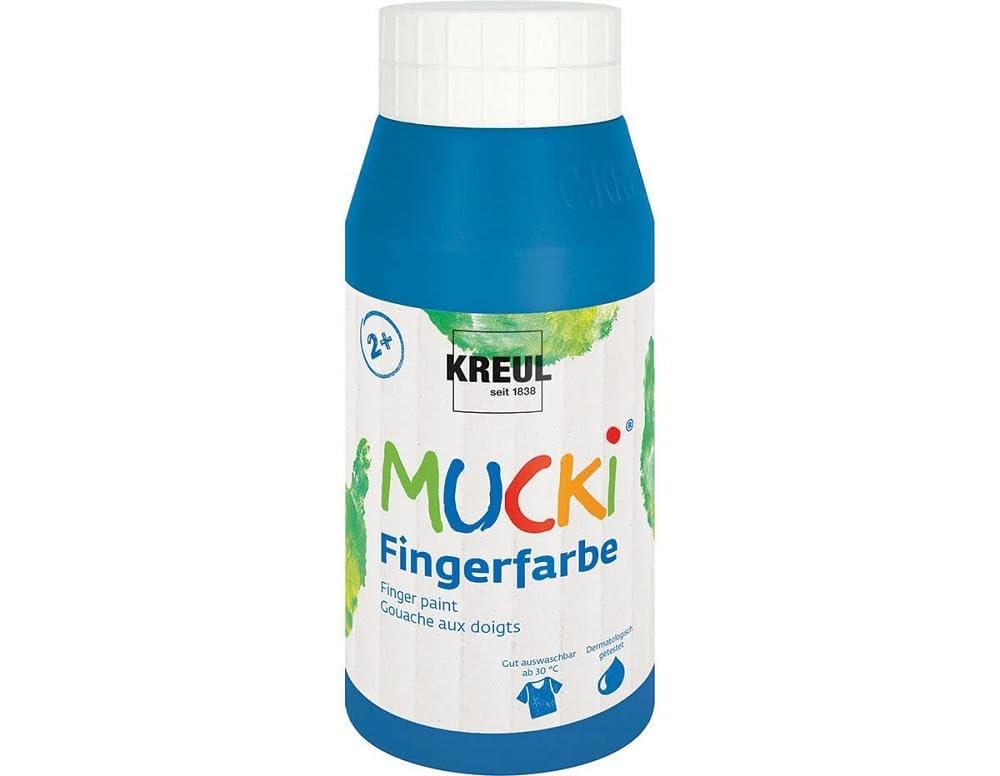 Kreul 23208 - Vernice Luminosa per Dita Mucki, 750 ml in Blu, Senza parabeni, Senza glutine, Senza lattosio e vegana, Lavabile, verniciabile con Pennello, Spugna, spatola e Dita