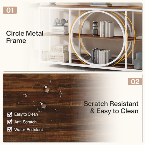 Tribesigns 70.9 inch Sofa Console Table, Extra Long Narrow Entryway Tables with 3 Tier Wood Storage Shelves Industrial Metal Frame for Foyer Hallway Living Room Behind Couch, White Walnut